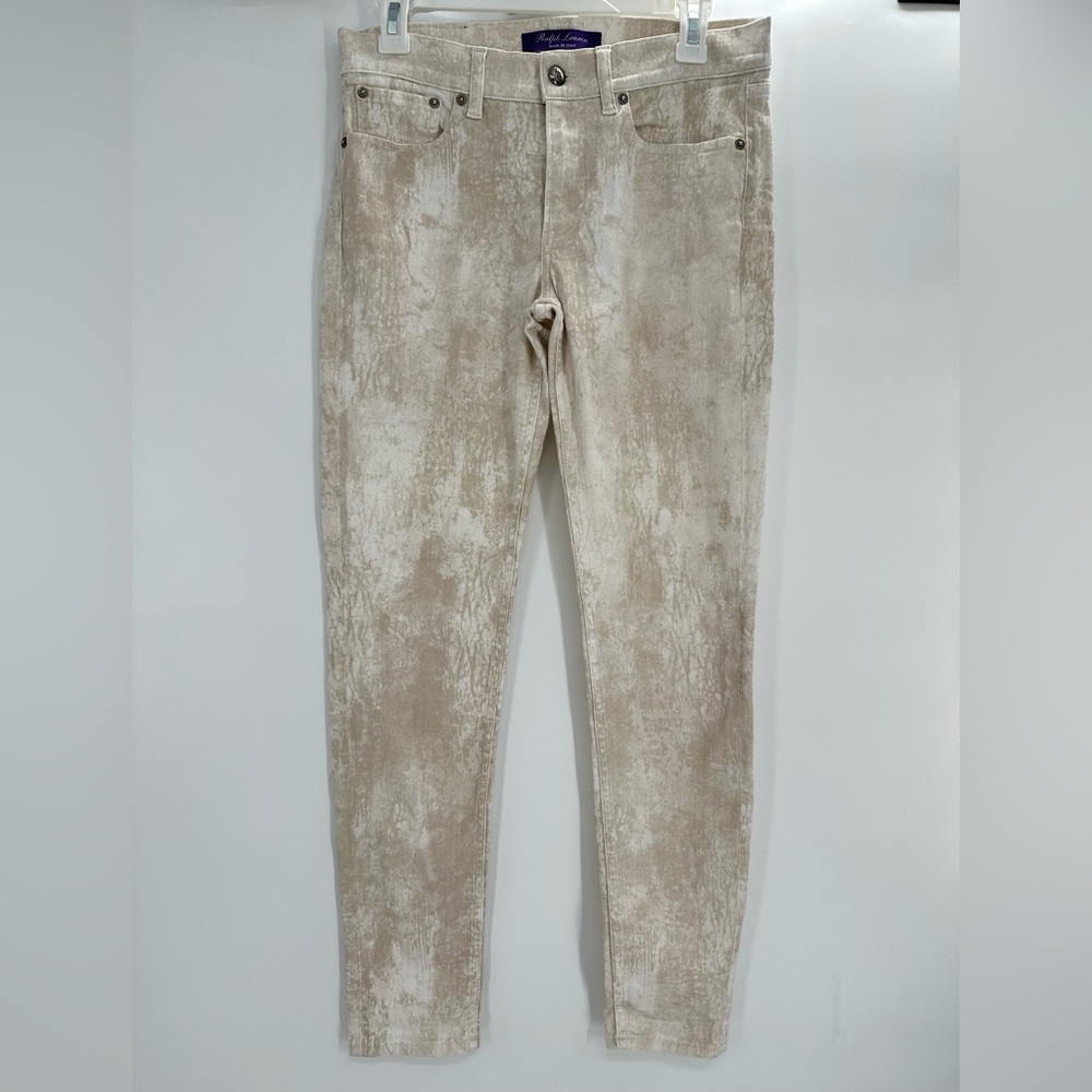 Ralph Lauren Purple Label Italy Tan Marble Wash Slim Fit Jeans Size 28 Womens